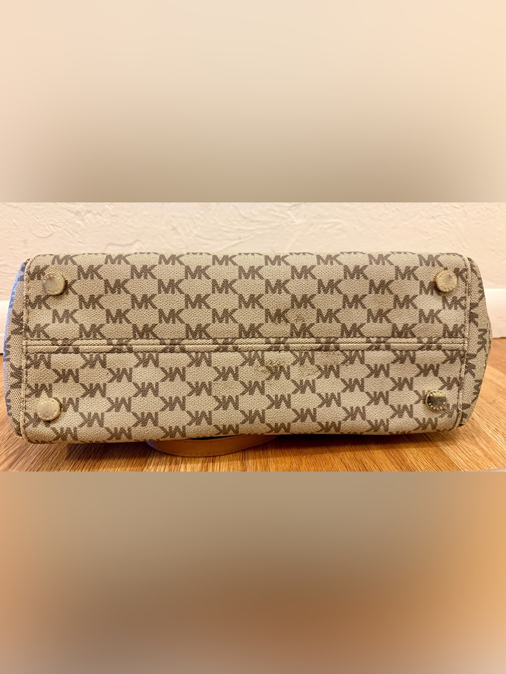 Michael Kors Beige and Tan MK Monogram Tote - Picture 6 of 8